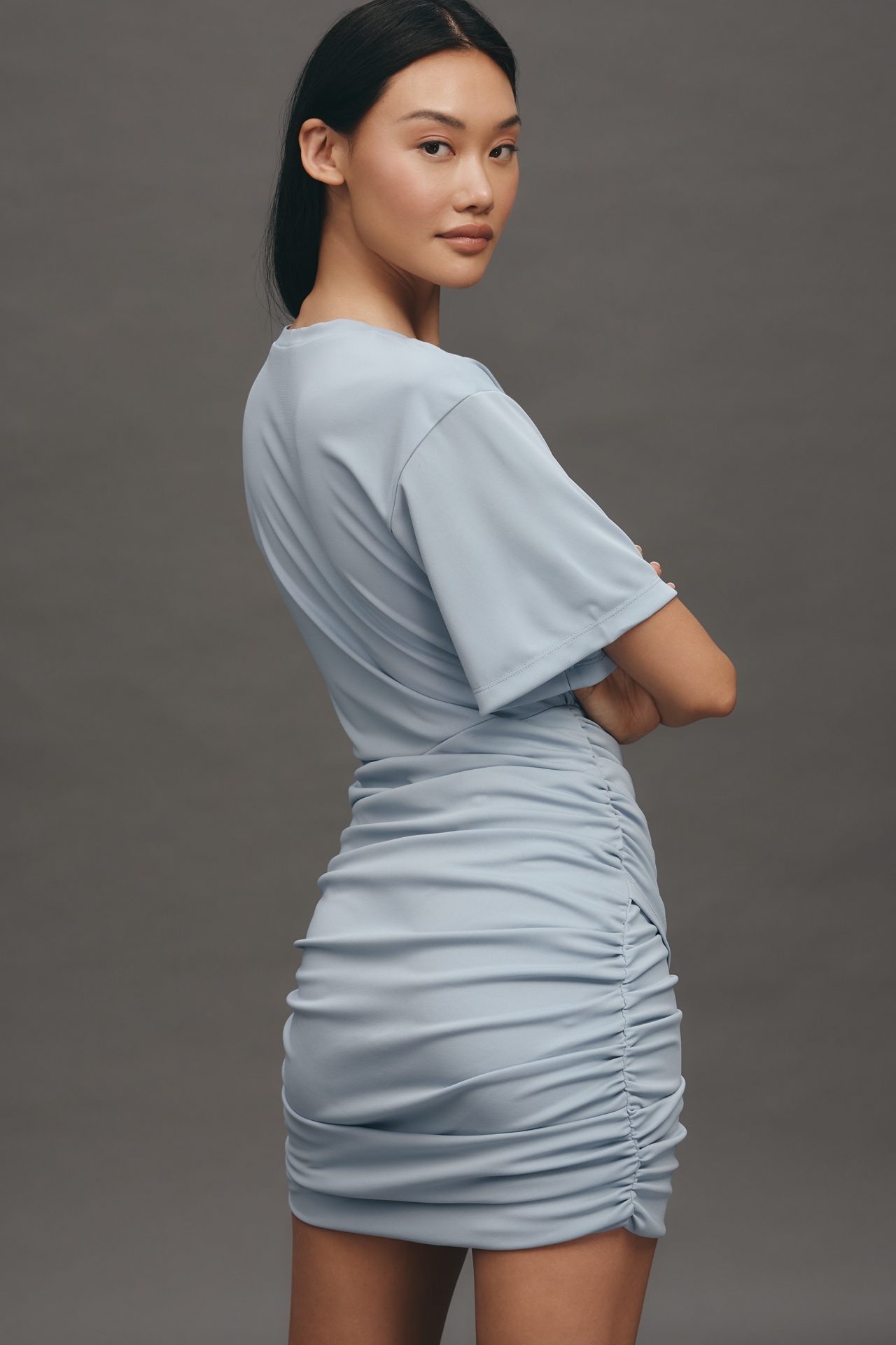 English Factory Short-Sleeve Ruched Mini Dress