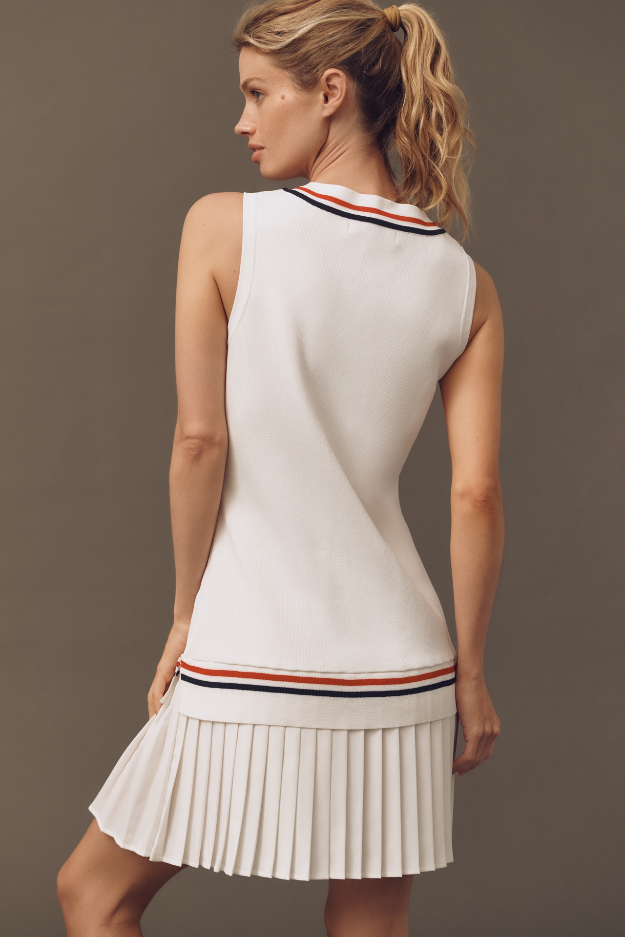 English Factory Sleeveless Mixed-Media Pleated Mini Dress