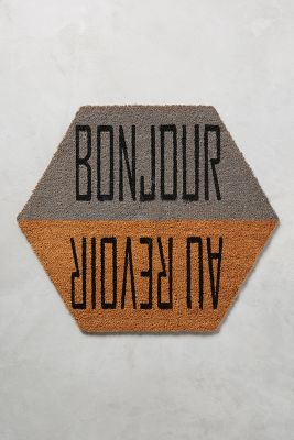STYLE BOTH COMING AND GOING! AU REVOIR DOORMAT ANTHROPOLOGIE BONJOUR NWT 