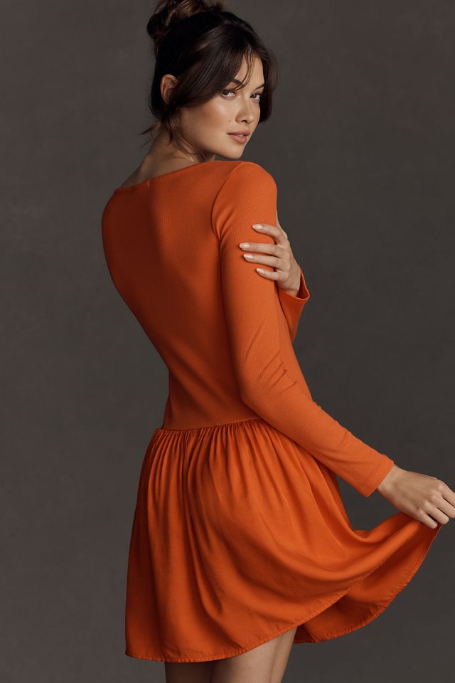 Sundry Long-Sleeve Mixed Media Mini Dress #2