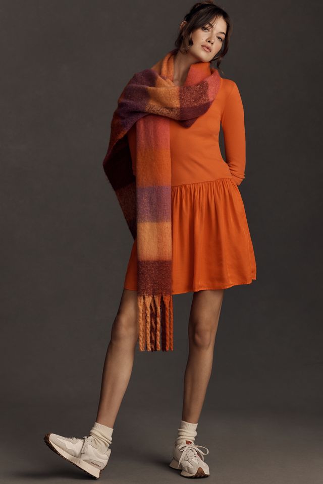 Sundry Long-Sleeve Mixed Media Mini Dress #3