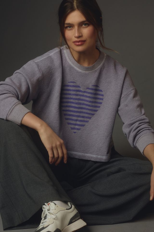 Sundry Striped Heart Sweatshirt