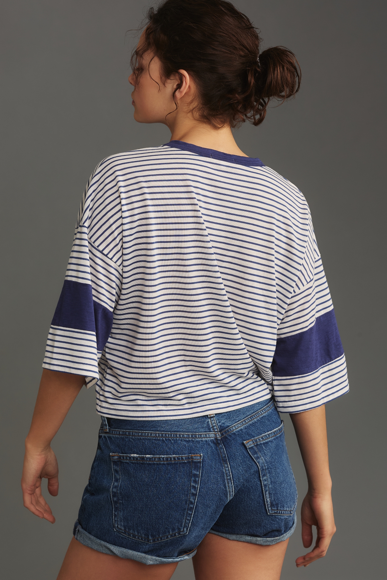 Sundry Short-Sleeve Linen Boxy Blocked Tee