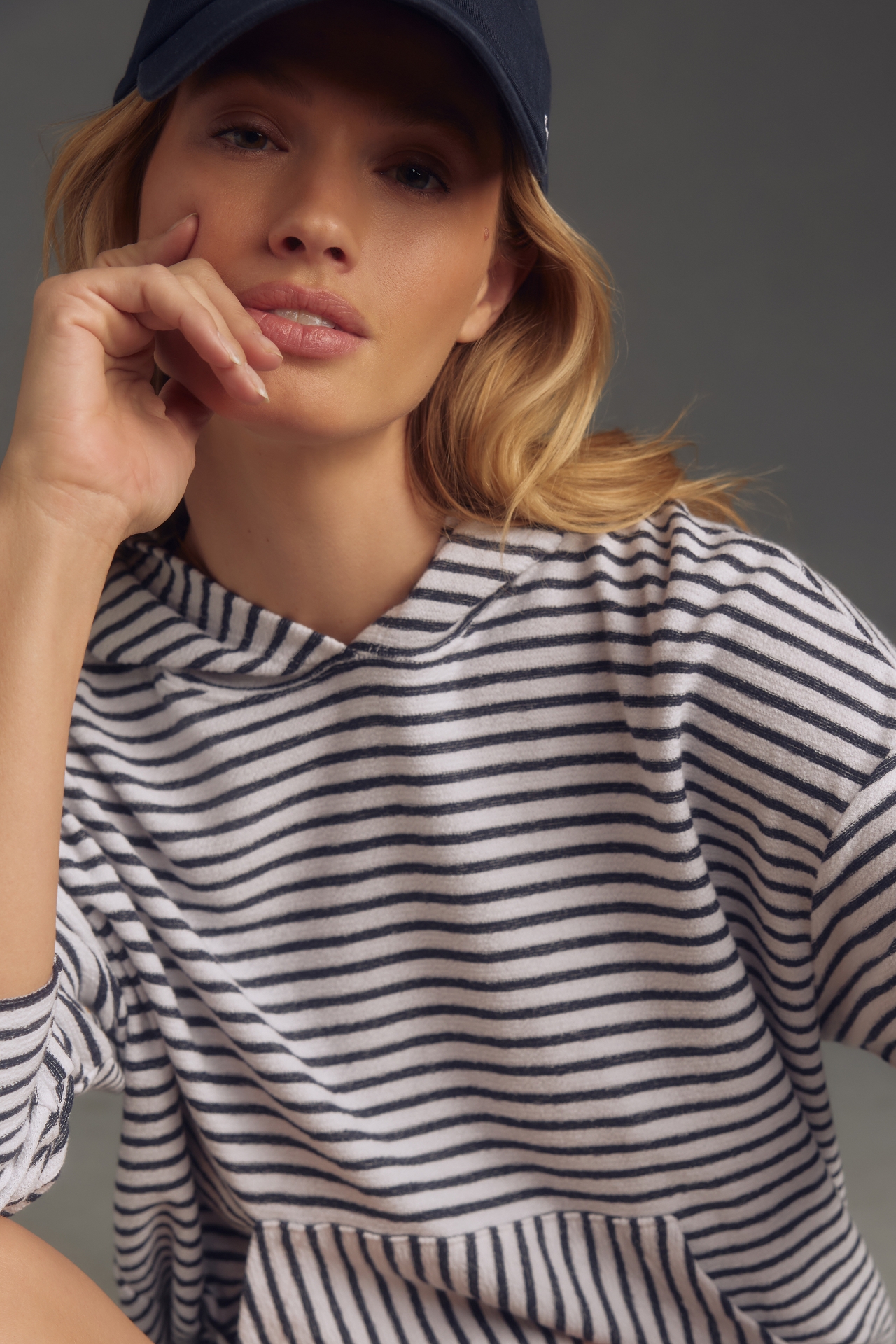 Sundry Striped Crop Hoodie