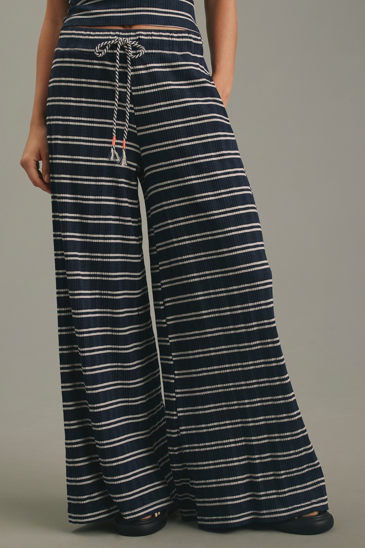 Sundry Rib Striped Wide-Leg Pants