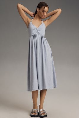 New Anthropologie Sundry Fitted Midi Dress $224 SMALL outlet (1) Navy