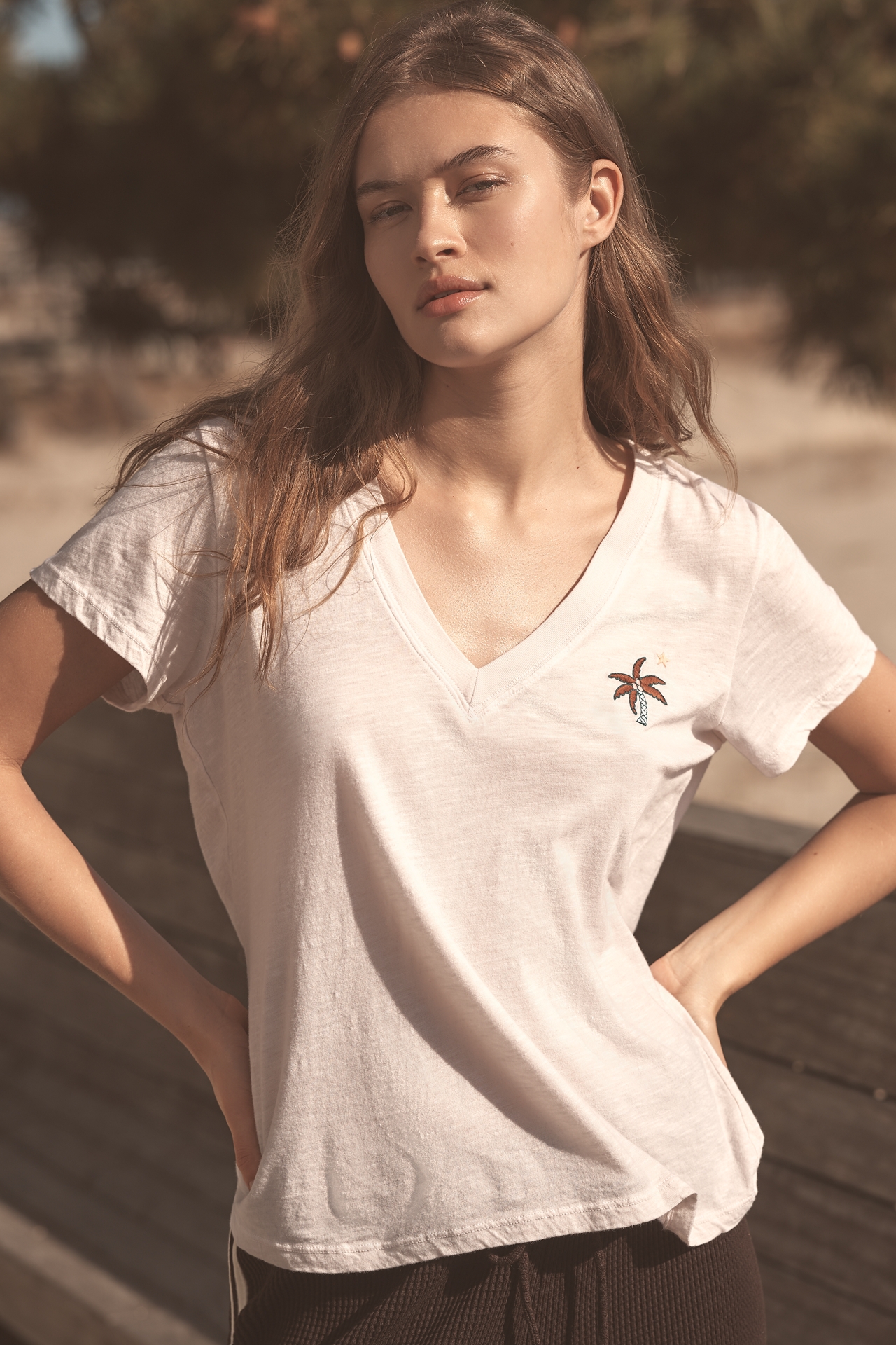 Sundry Deep-V Neck Palm Tree Graphic Tee