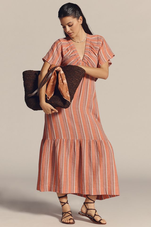 Sundry Striped Gauze V-Neck Midi Dress #1