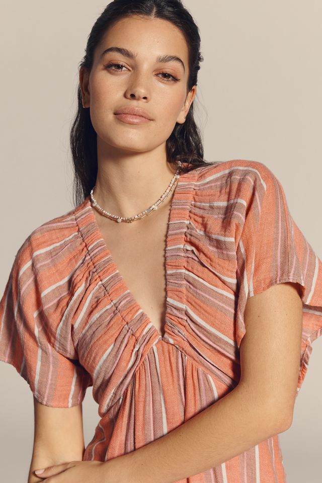 Sundry Striped Gauze V-Neck Midi Dress #3