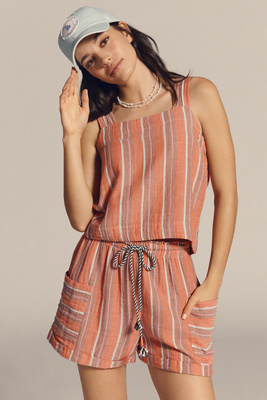 Striped Cotton Gauze Cross-Back Swing Tank Top