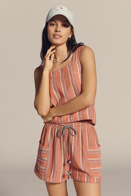 Sundry Striped Cotton Gauze Drawstring Shorts