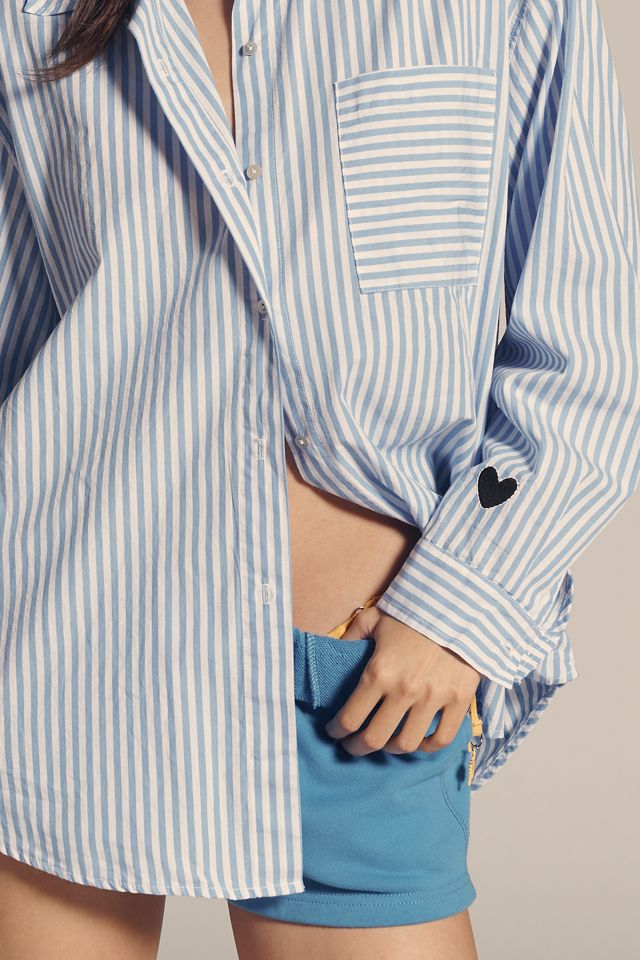 Sundry Striped Oversized Graphic Buttondown Shirt #3