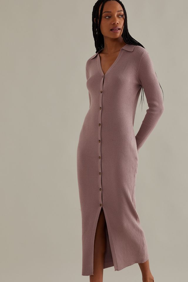 Newington Long-Sleeve Rib Knit Midi Shirt Dress | Anthropologie UK