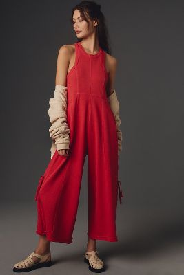 Red store jumpsuit anthropologie