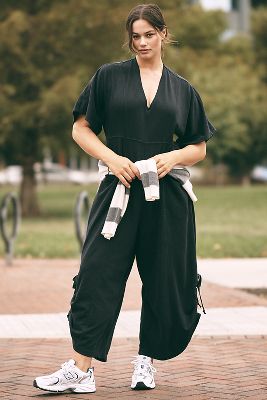 Shop Daily Practice By Anthropologie Horizon Wide-leg Jumpsuit: Short-sleeve Edition In Black