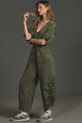 Daily Practice By Anthropologie Arta Short-sleeve Jumpsuit In Green