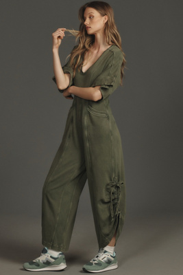 Shop Daily Practice By Anthropologie Horizon Wide-leg Jumpsuit: Short-sleeve Edition In Green