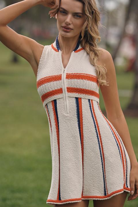 Daily Practice Swimmer Front-Zip Mini Dress
