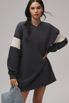 Shop Araminta James Long-sleeve V-neck Fleece Mini Dress