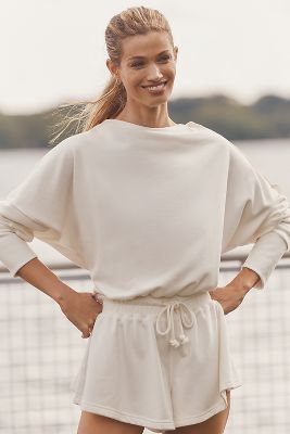 Shop Daily Practice By Anthropologie Mock-neck Long-sleeve Romper In White