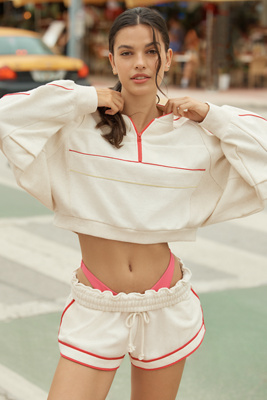 Daily Practice By Anthropologie Piped Cropped Pullover Sweatshirt In Multicolor