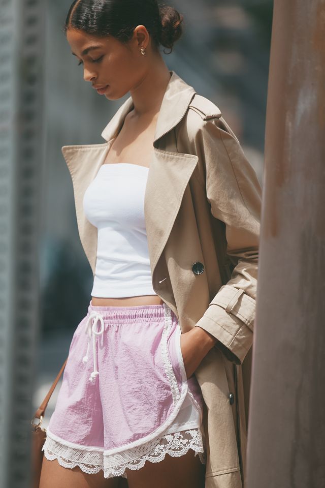 【Anyone more】Defi Lace Line Short Training Pants Long Jump Lace-Trim Drawstring Shorts | Nuuly