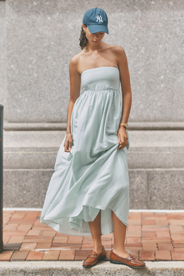 Sundays Aphrodite Strapless Maxi Dress In Blue