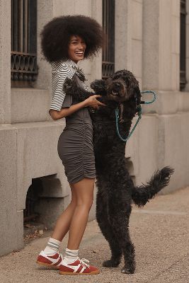 Grey Lab Short-sleeve Ruched Knit Mini Dress In Gray