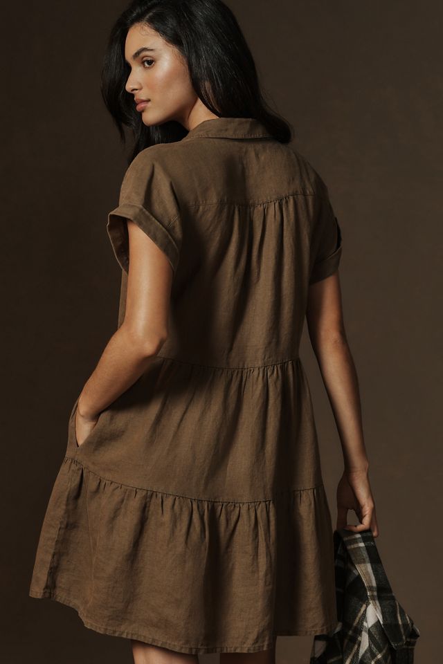 Michael Stars Greta Short-Sleeve Tiered Linen Mini Dress