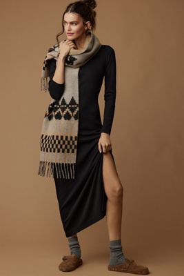 Michael Stars Fowler Ribbed Maxi Dress With Slit In Black