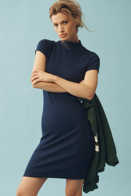 Michael Stars Viv Mock-neck Mini Dress In Blue