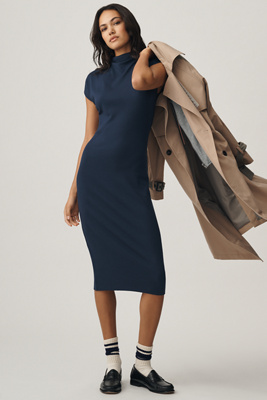 Michael Stars Iolanda Power Shoulder Midi Dress In Blue