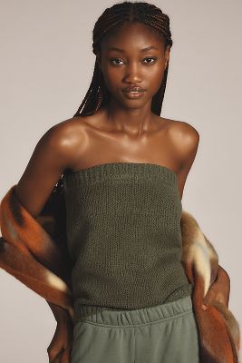 Shop Flat White Tube Top Sweater In Green