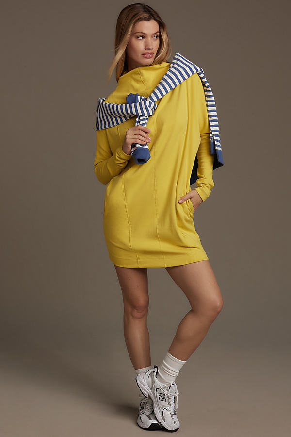 By Anthropologie Long-sleeve Mock-neck Knit Mini Dress In Yellow