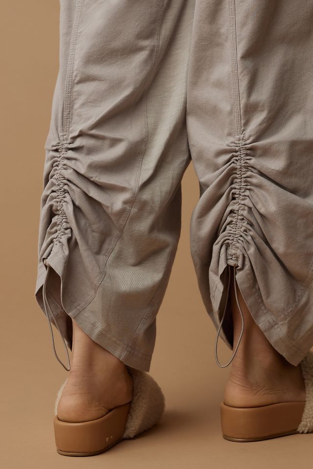 Daily Practice by Anthropologie Drawstring Ruched-Ankle Wide-Leg Trousers