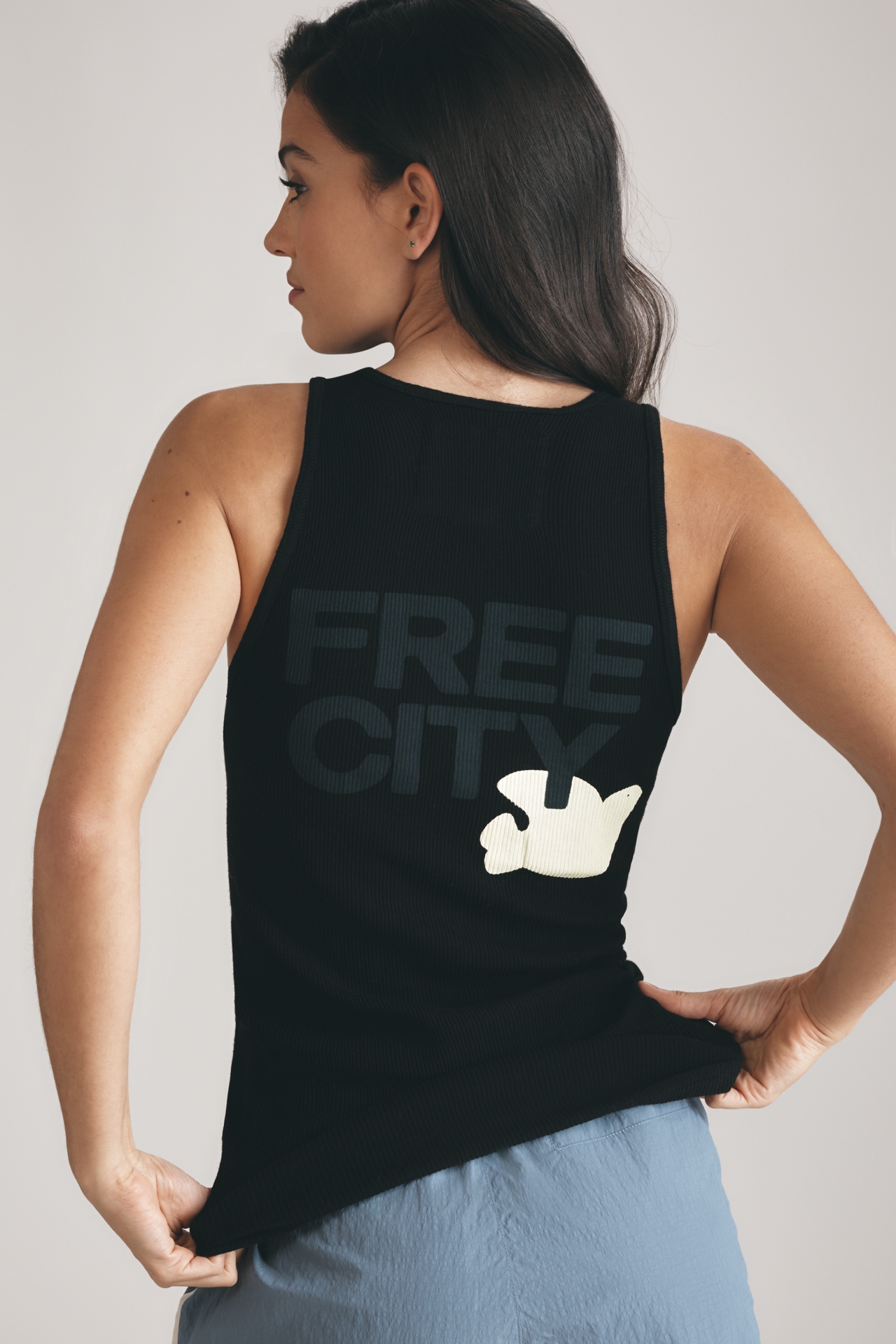 FREECITY Lucky Super Vintage Scoop-Neck Graphic Rib Tank Top