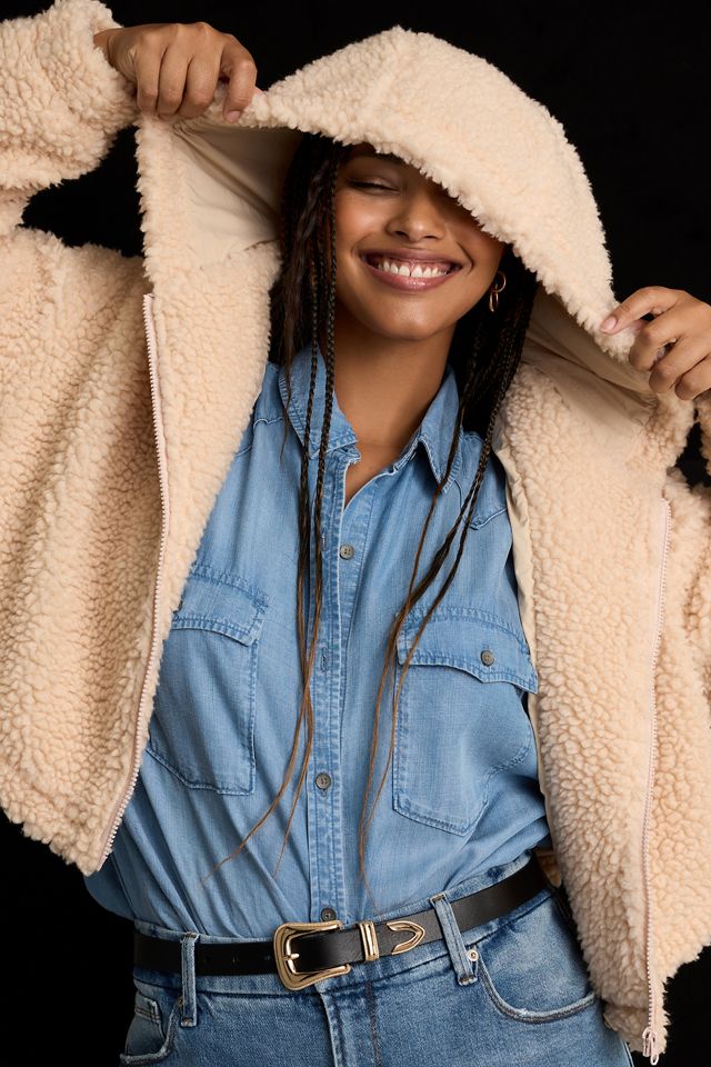 Daily Practice by Anthropologie Faux Shearling Crop Zip-Up