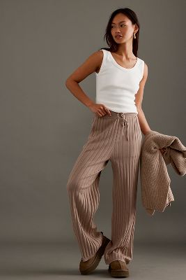 Varley Rib Knit Wide-leg Trousers In Green