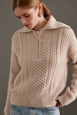 Varley Cable Knit Half-zip Jumper In Neutral