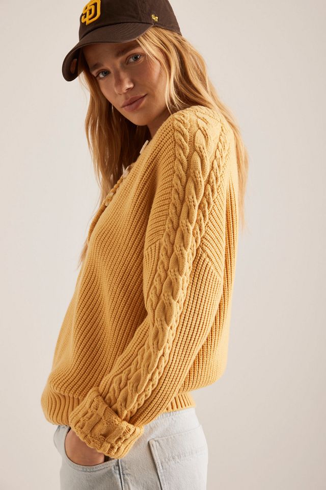 Varley Vera Pullover mit Knopfkragen und Zopfmuster #2