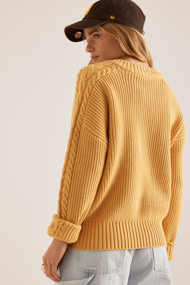 Varley Vera Pullover mit Knopfkragen und Zopfmuster #1