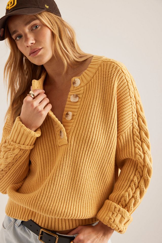 Varley Vera Pullover mit Knopfkragen und Zopfmuster #4