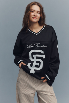 The Wild Collective X Anthropologie Mlb Long-sleeve Mini Dress In Black