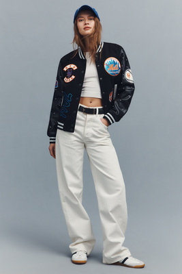 The Wild Collective X Anthropologie Mlb Letterman Jacket In Black