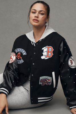 The Wild Collective X Anthropologie Mlb Letterman Jacket In Black