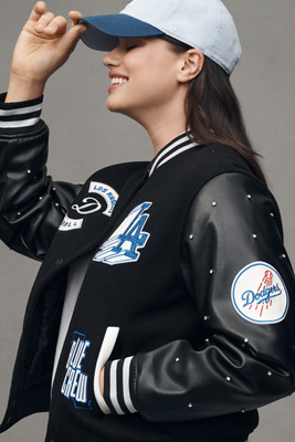 The Wild Collective X Anthropologie Mlb Letterman Jacket In Black