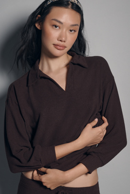 All Time Favorite Long-sleeve Cozy Polo Top In Brown