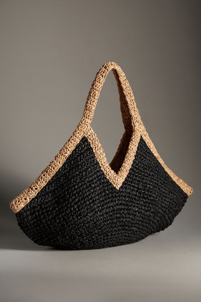 Tipped Angular Straw Tote Bag #1
