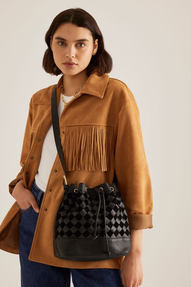 By Anthropologie Check Leather Bucket Bag #1