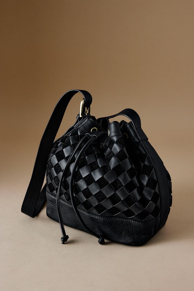 By Anthropologie Check Leather Bucket Bag #2